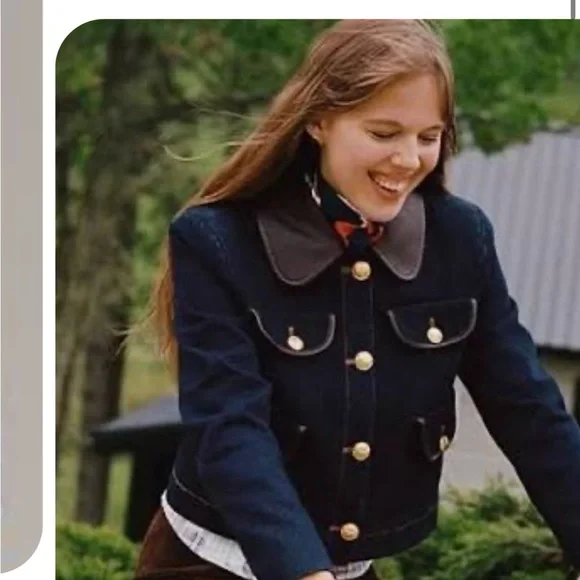 Avec les filles denim lady Jacket with Brown Trim - Designer Style - Picture 3 of 3